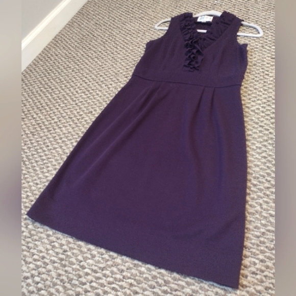 Julian Taylor Plum Sleeveless Knee Length Pencil Ruffle Dress sz 10 - Picture 1 of 4